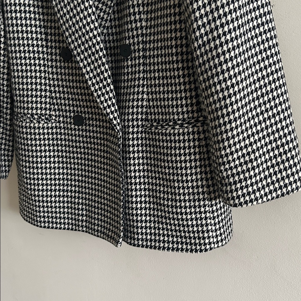 Vtg Requirements Black White Houndstooth Wool Blend Lined Double Breasted Blazer - Picture 5 of 12